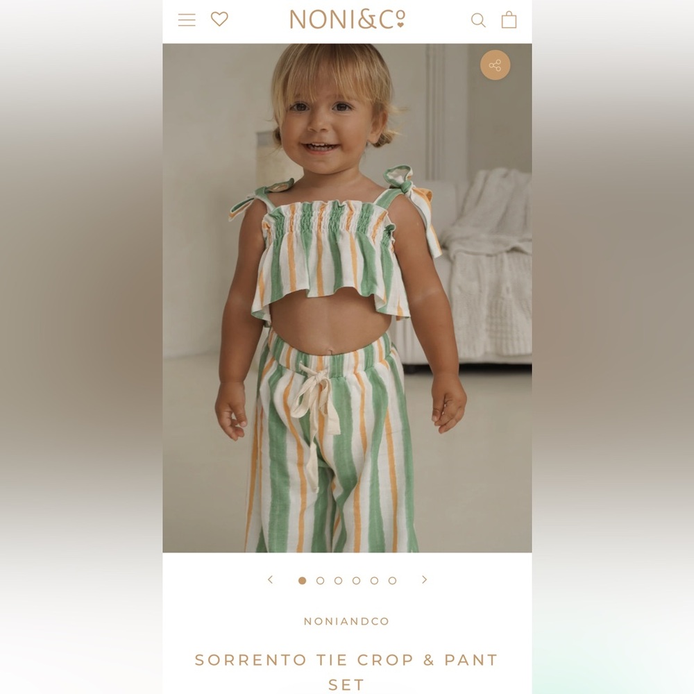 NONI&Co Sorrento Tie Crop & Pant Set - Green & White Stripes 1 YR baby girl